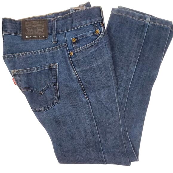 Levis Boys Size 10 Regular 511 Slim Straight Leg Jeans Medium Wash 25x25 - Picture 1 of 12